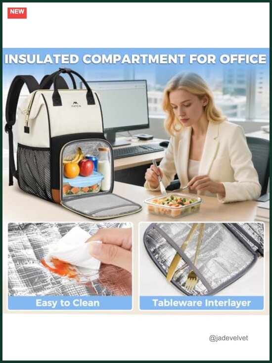 Insulated Lunch Backpack with Laptop Compartment, Water-Resistant Work Backpack main image 5